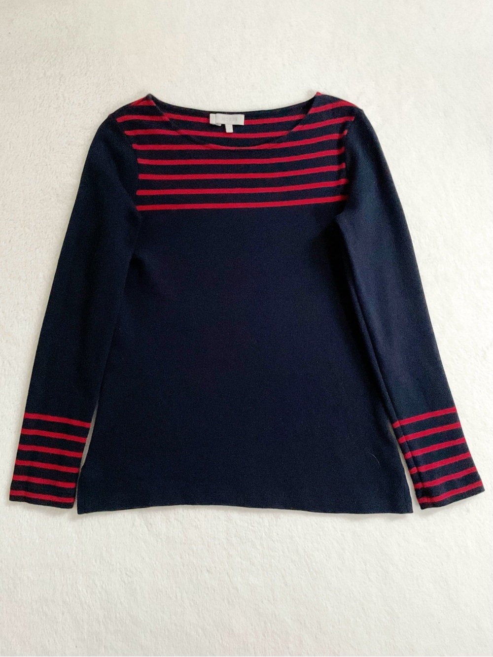 Hobbs London Navy Red Striped Cotton Knit Sweater Top Small Breton